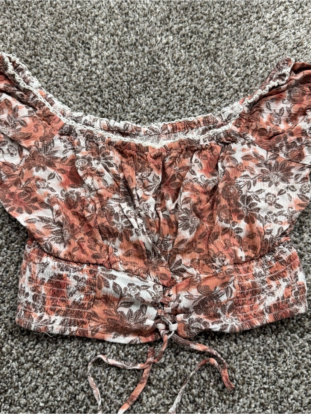 Aeropostale Rust Floral Off-Shoulder Crop Top